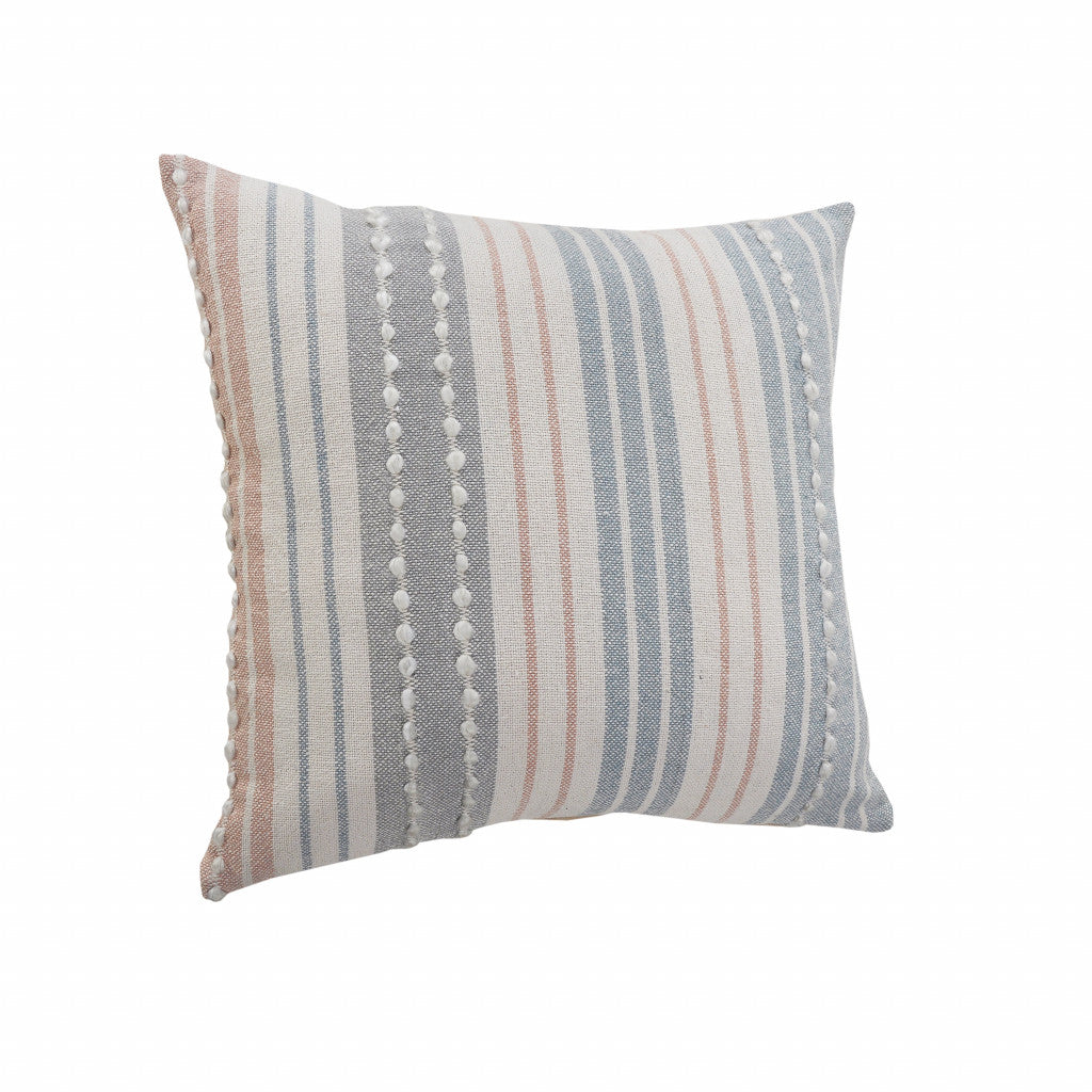 20" X 20" White And Blue 100% Cotton Geometric Zippered Pillow