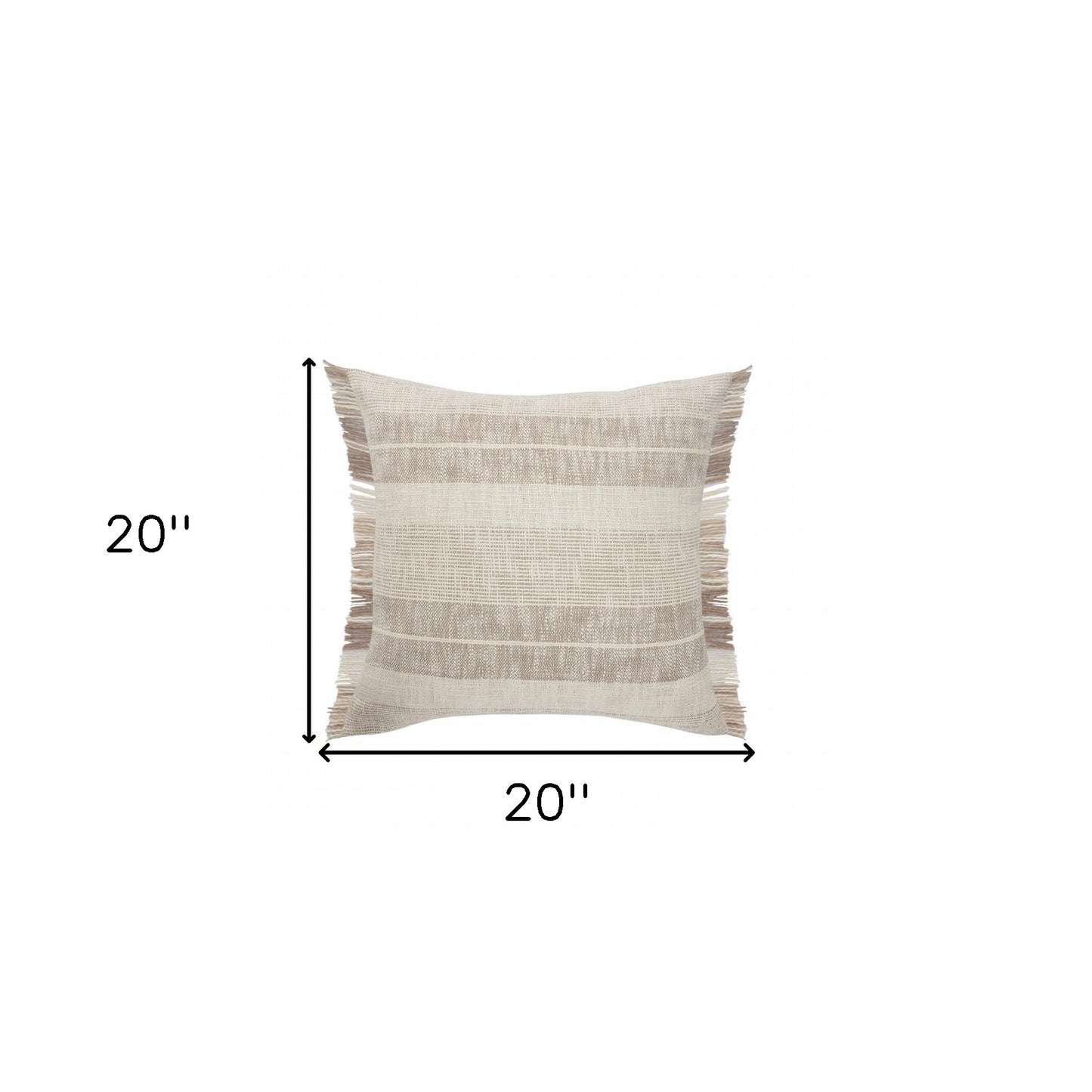 20" X 20" Cream Tan And Beige 100% Cotton Striped Zippered Pillow