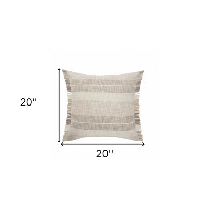 20" X 20" Cream Tan And Beige 100% Cotton Striped Zippered Pillow