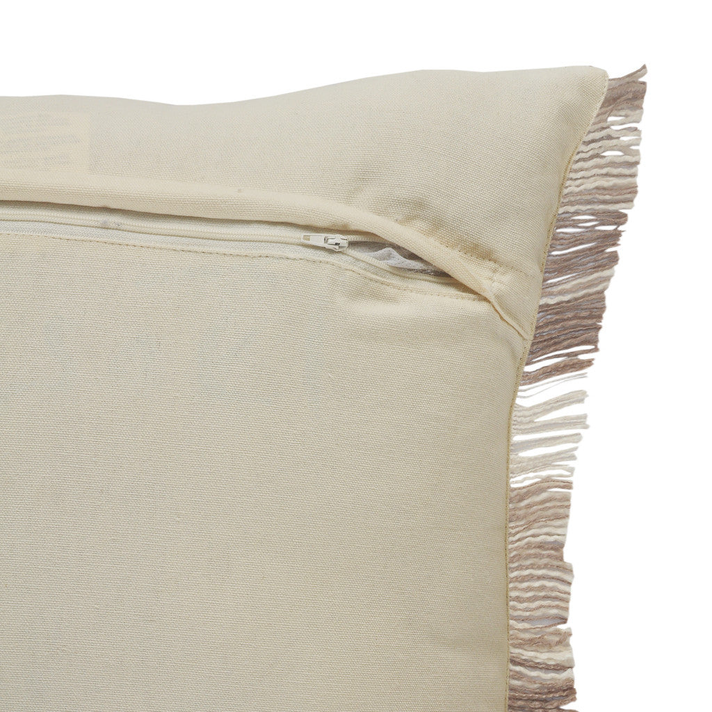 20" X 20" Cream Tan And Beige 100% Cotton Striped Zippered Pillow