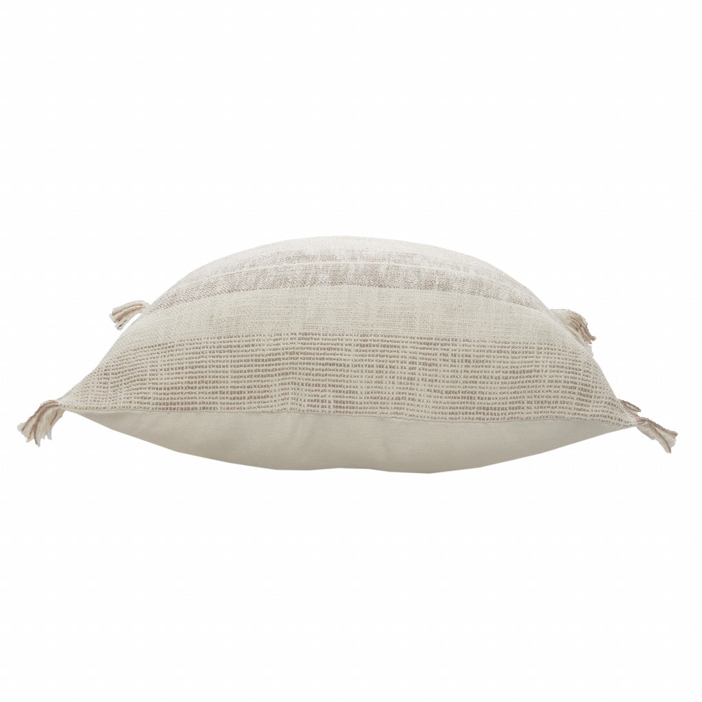 20" X 20" Cream Tan And Beige 100% Cotton Striped Zippered Pillow