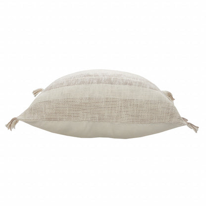 20" X 20" Cream Tan And Beige 100% Cotton Striped Zippered Pillow