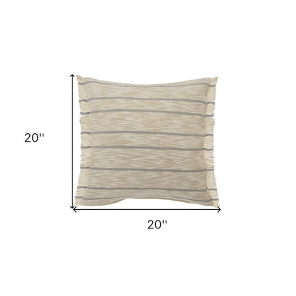20" X 20" Taupe And Dusty Blue Jute Coastal Zippered Pillow