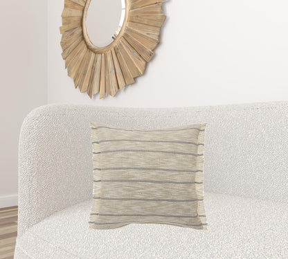 20" X 20" Taupe And Dusty Blue Jute Coastal Zippered Pillow
