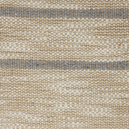 20" X 20" Taupe And Dusty Blue Jute Coastal Zippered Pillow