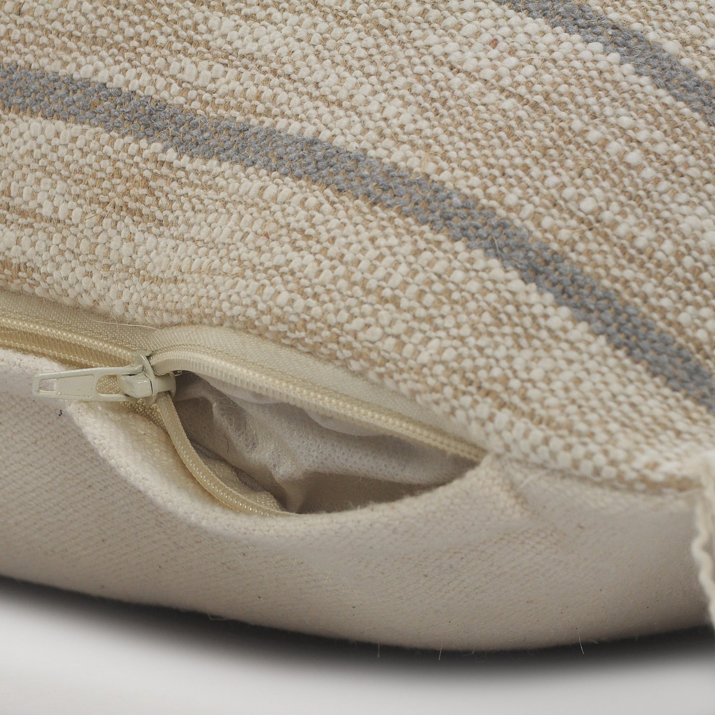 20" X 20" Taupe And Dusty Blue Jute Coastal Zippered Pillow