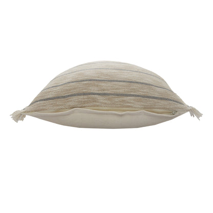 20" X 20" Taupe And Dusty Blue Jute Coastal Zippered Pillow