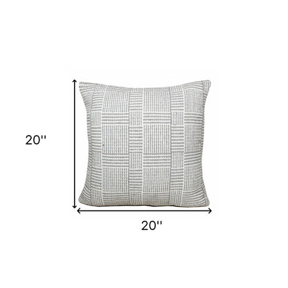 20" X 20" Gray And White 100% Cotton Geometric Zippered Pillow