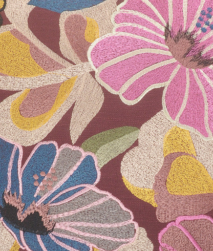 20" X 20" Red Pink Yellow And Blue 100% Cotton Floral Zippered Pillow