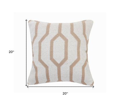 20" X 20" White And Black 100% Cotton Geometric Zippered Pillow
