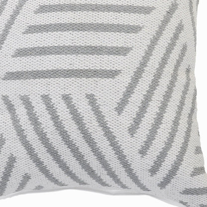 20" X 20" Tan And White 100% Cotton Geometric Zippered Pillow