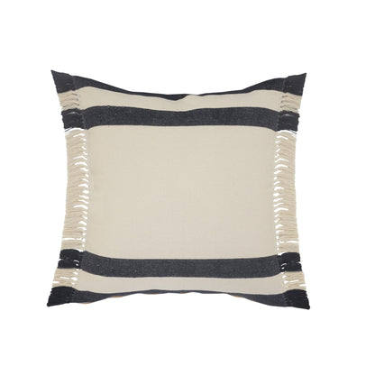 20" X 20" Ensign Blue White And Linen 100% Cotton Striped Zippered Pillow
