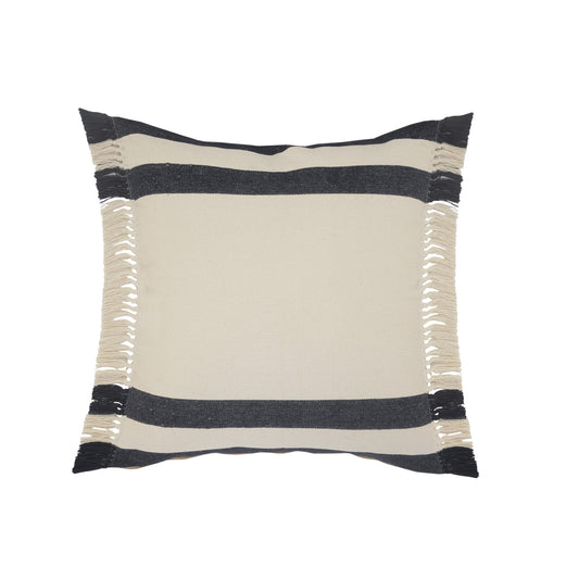 20" X 20" Ensign Blue White And Linen 100% Cotton Striped Zippered Pillow