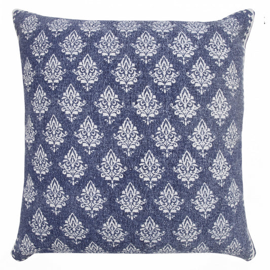 14" X 36" Vintage Indigo Blue And White 100% Cotton Geometric Zippered Pillow
