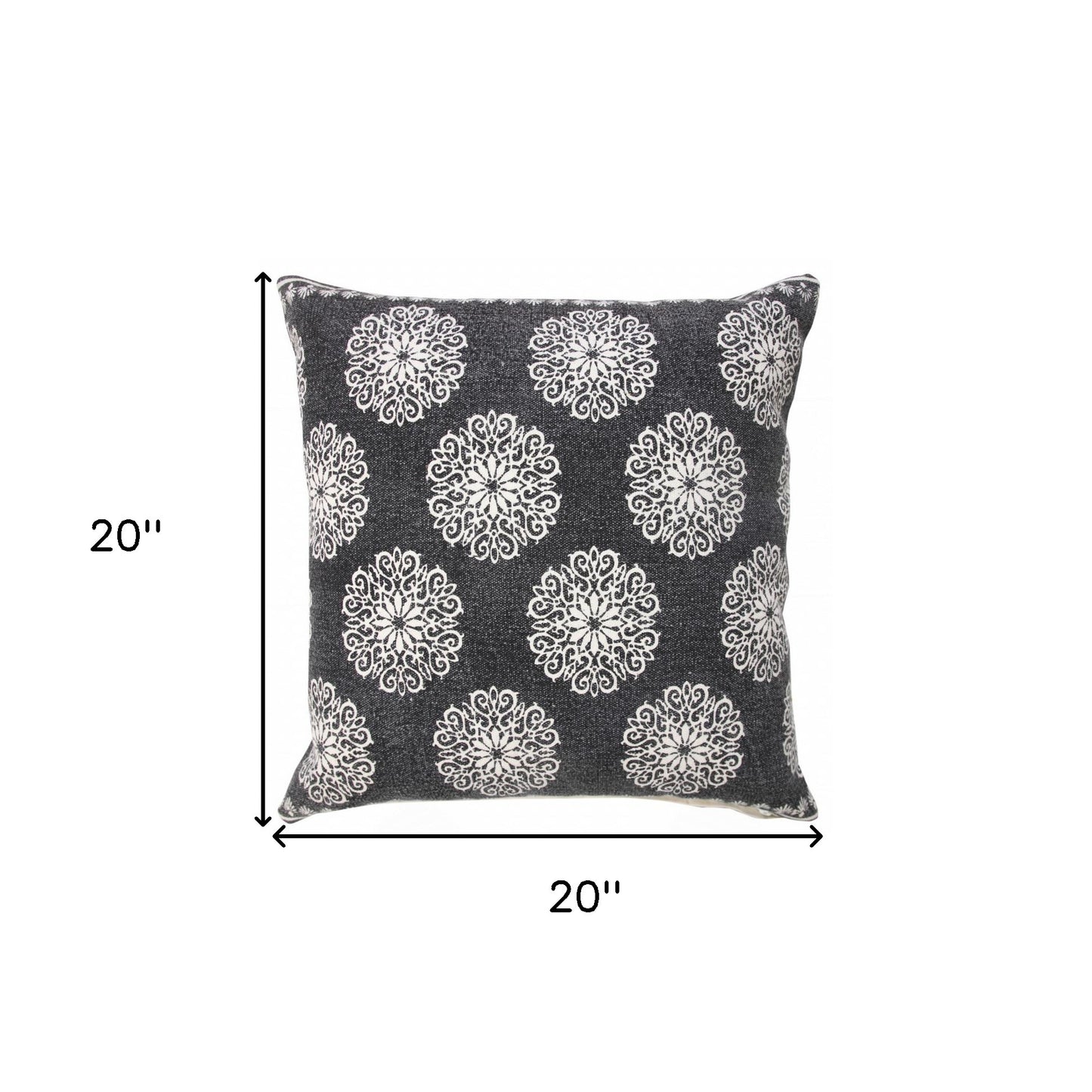 20" X 20" Lagoon Blue And White 100% Cotton Floral Zippered Pillow