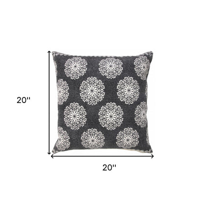 20" X 20" Lagoon Blue And White 100% Cotton Floral Zippered Pillow