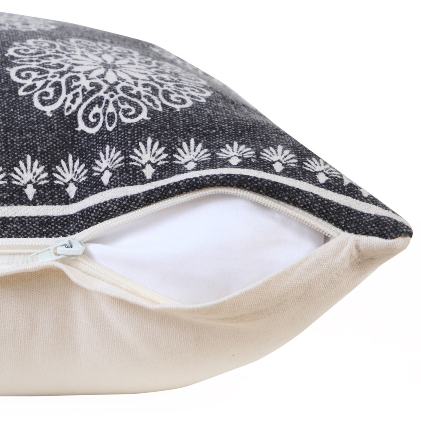 20" X 20" Lagoon Blue And White 100% Cotton Floral Zippered Pillow