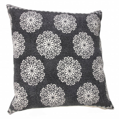 20" X 20" Lagoon Blue And White 100% Cotton Floral Zippered Pillow