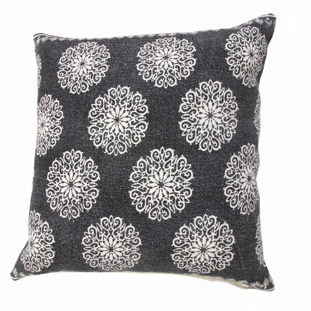 20" X 20" Lagoon Blue And White 100% Cotton Floral Zippered Pillow
