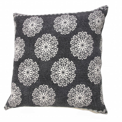 20" X 20" Lagoon Blue And White 100% Cotton Floral Zippered Pillow