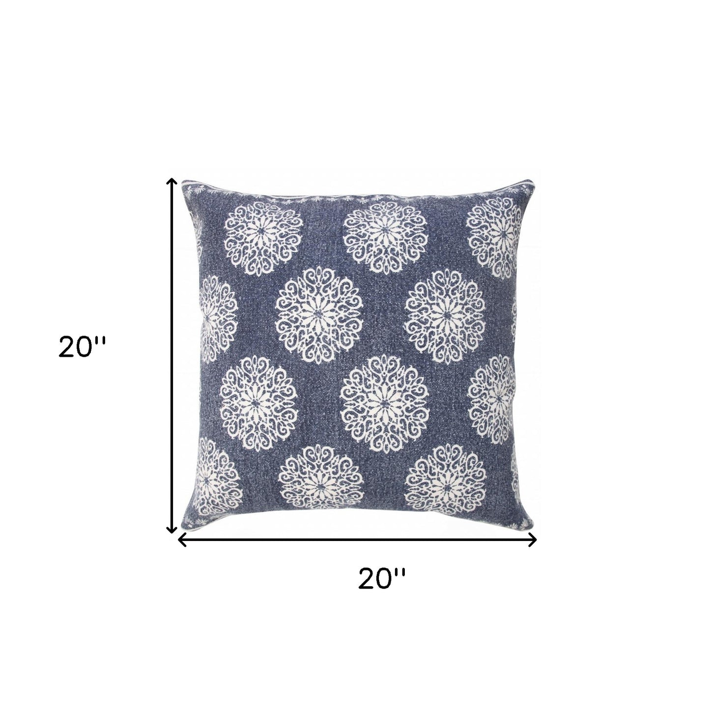 20" X 20" Lagoon Blue And White 100% Cotton Floral Zippered Pillow