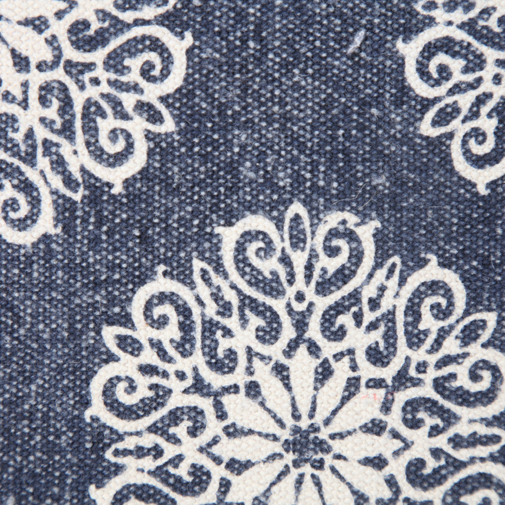 20" X 20" Lagoon Blue And White 100% Cotton Floral Zippered Pillow