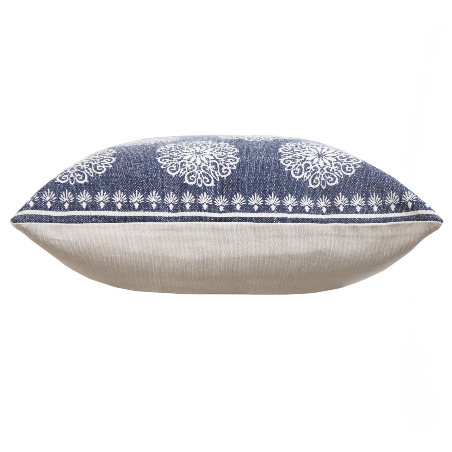 20" X 20" Lagoon Blue And White 100% Cotton Floral Zippered Pillow