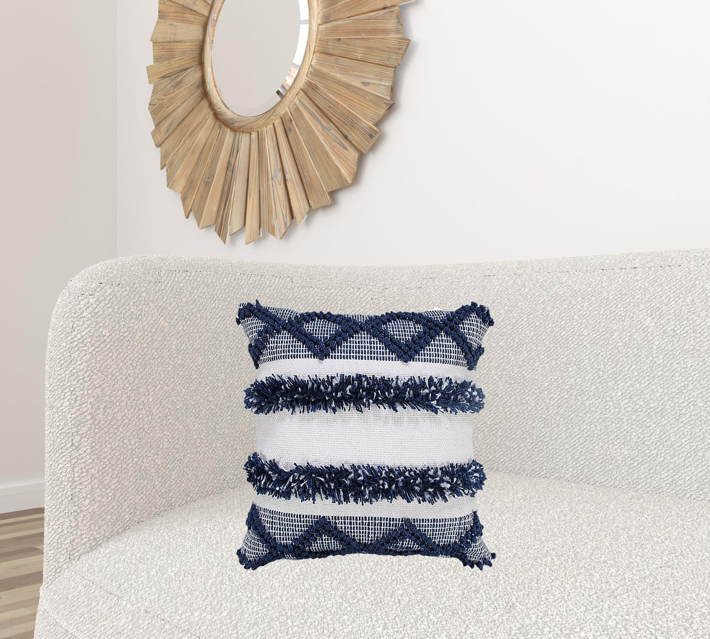 20" X 20" Navy Blue And White Polyester Coastal Zippered Pillow
