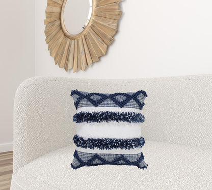 20" X 20" Navy Blue And White Polyester Coastal Zippered Pillow