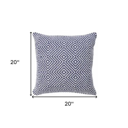 14" X 36" Blue And White 100% Cotton Geometric Zippered Pillow