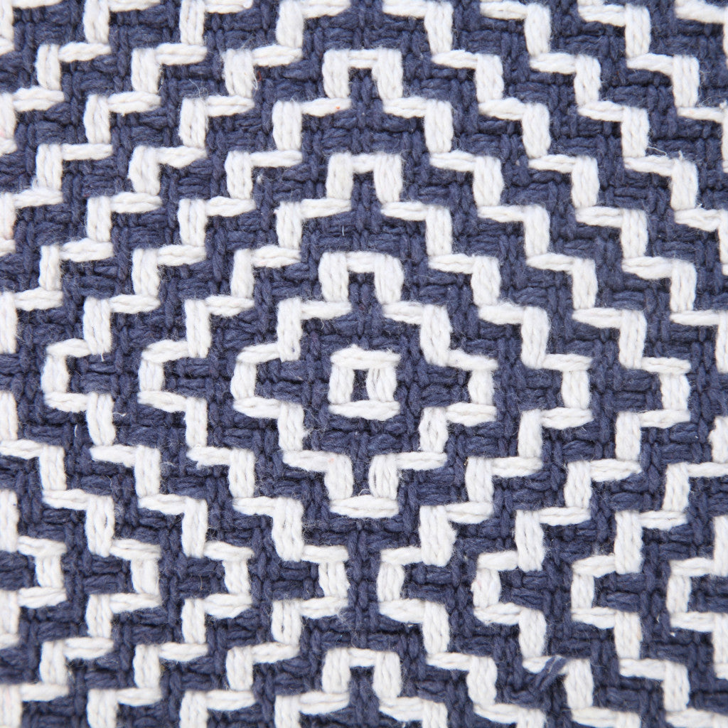 14" X 36" Blue And White 100% Cotton Geometric Zippered Pillow