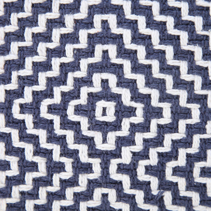 14" X 36" Blue And White 100% Cotton Geometric Zippered Pillow