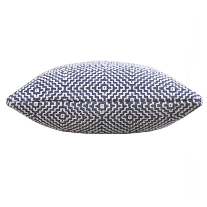 14" X 36" Blue And White 100% Cotton Geometric Zippered Pillow
