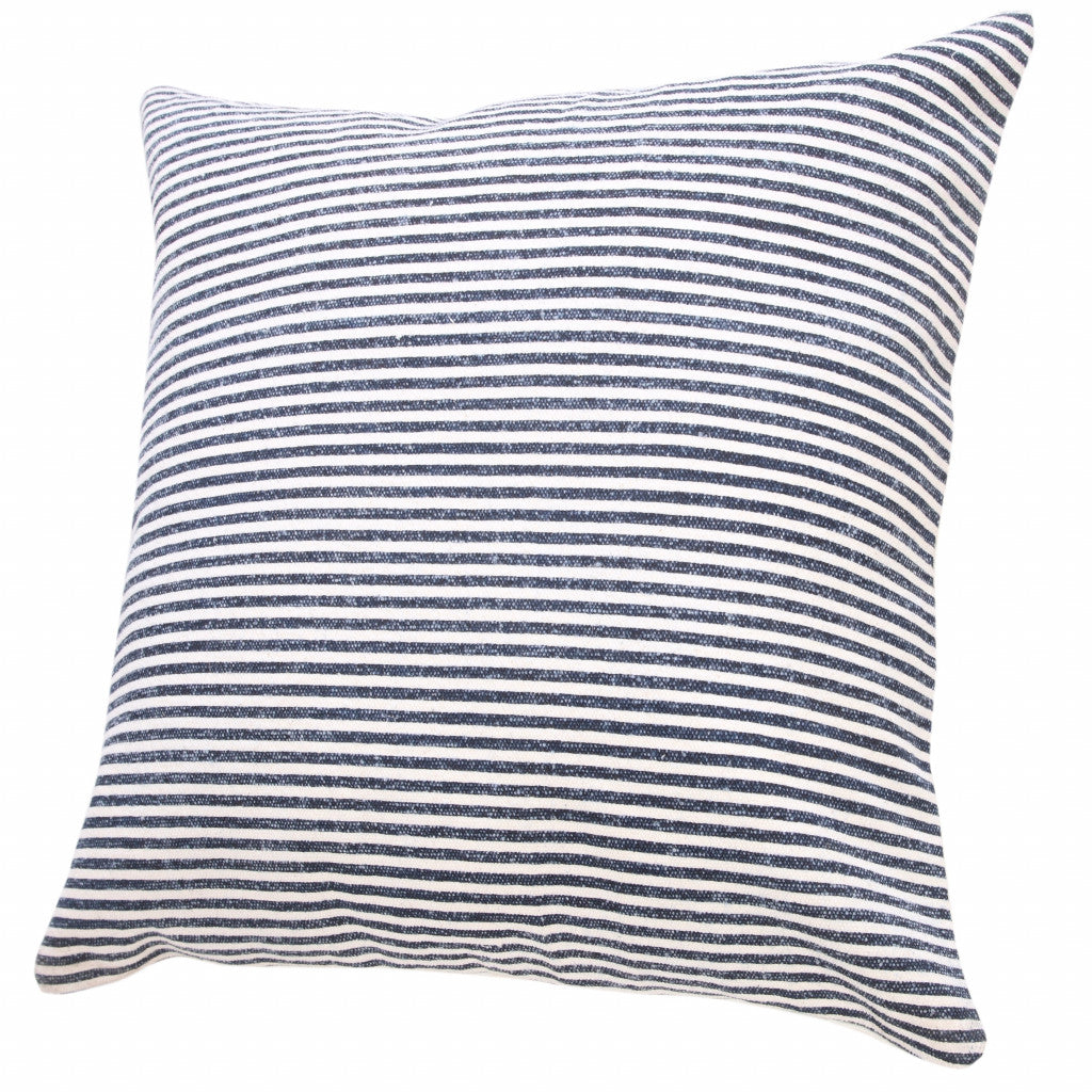 20" X 20" Beige And White 100% Cotton Striped Zippered Pillow