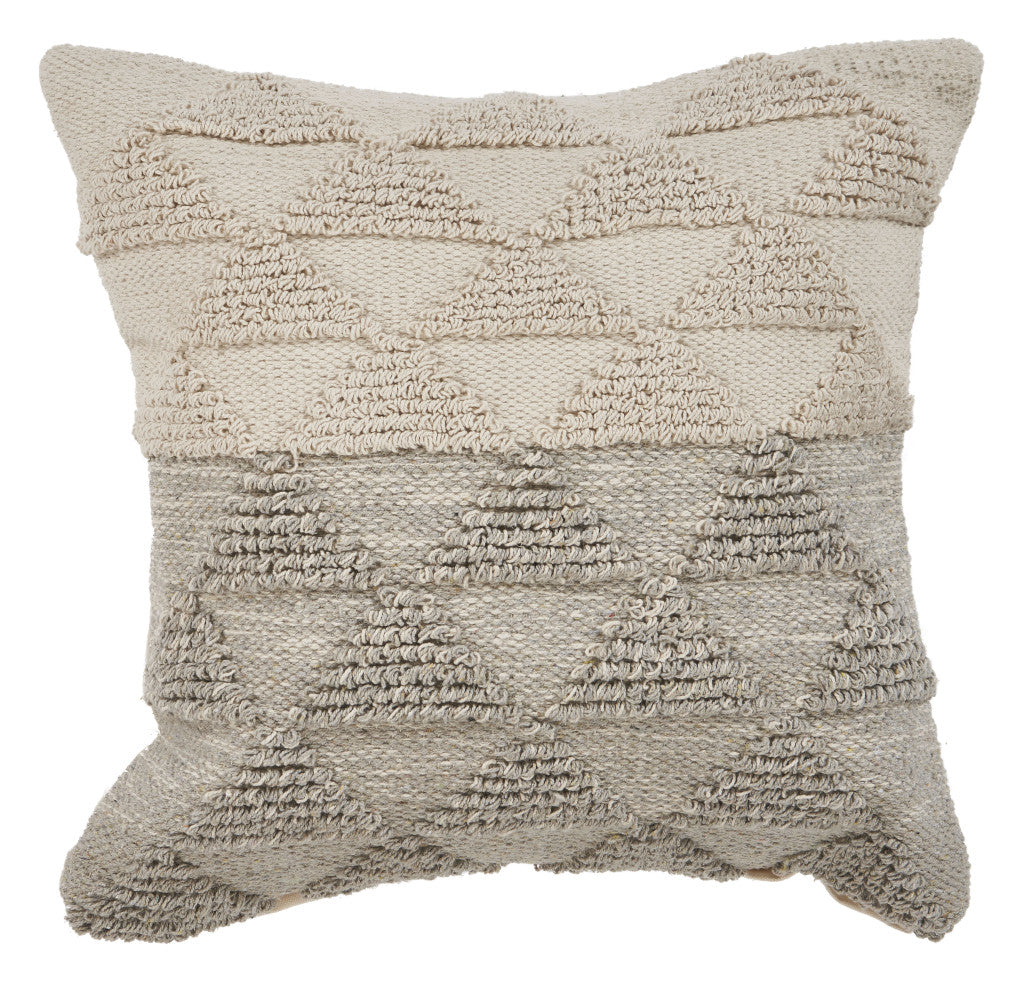 14" X 36" Heathered Gray And Off-White 100% Cotton Geometric Zippered Pillow