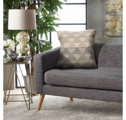 14" X 36" Heathered Gray And Off-White 100% Cotton Geometric Zippered Pillow