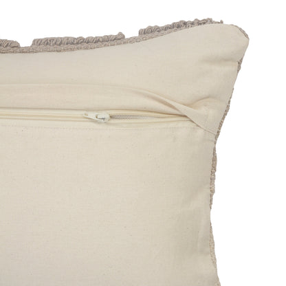14" X 36" Heathered Gray And Off-White 100% Cotton Geometric Zippered Pillow