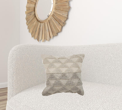 14" X 36" Heathered Gray And Off-White 100% Cotton Geometric Zippered Pillow