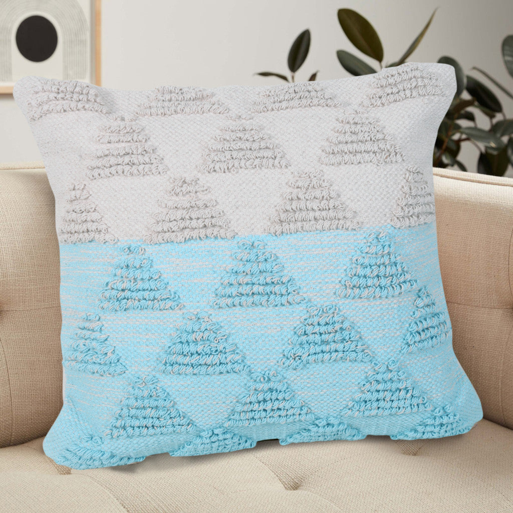 14" X 36" Heathered Gray And Off-White 100% Cotton Geometric Zippered Pillow