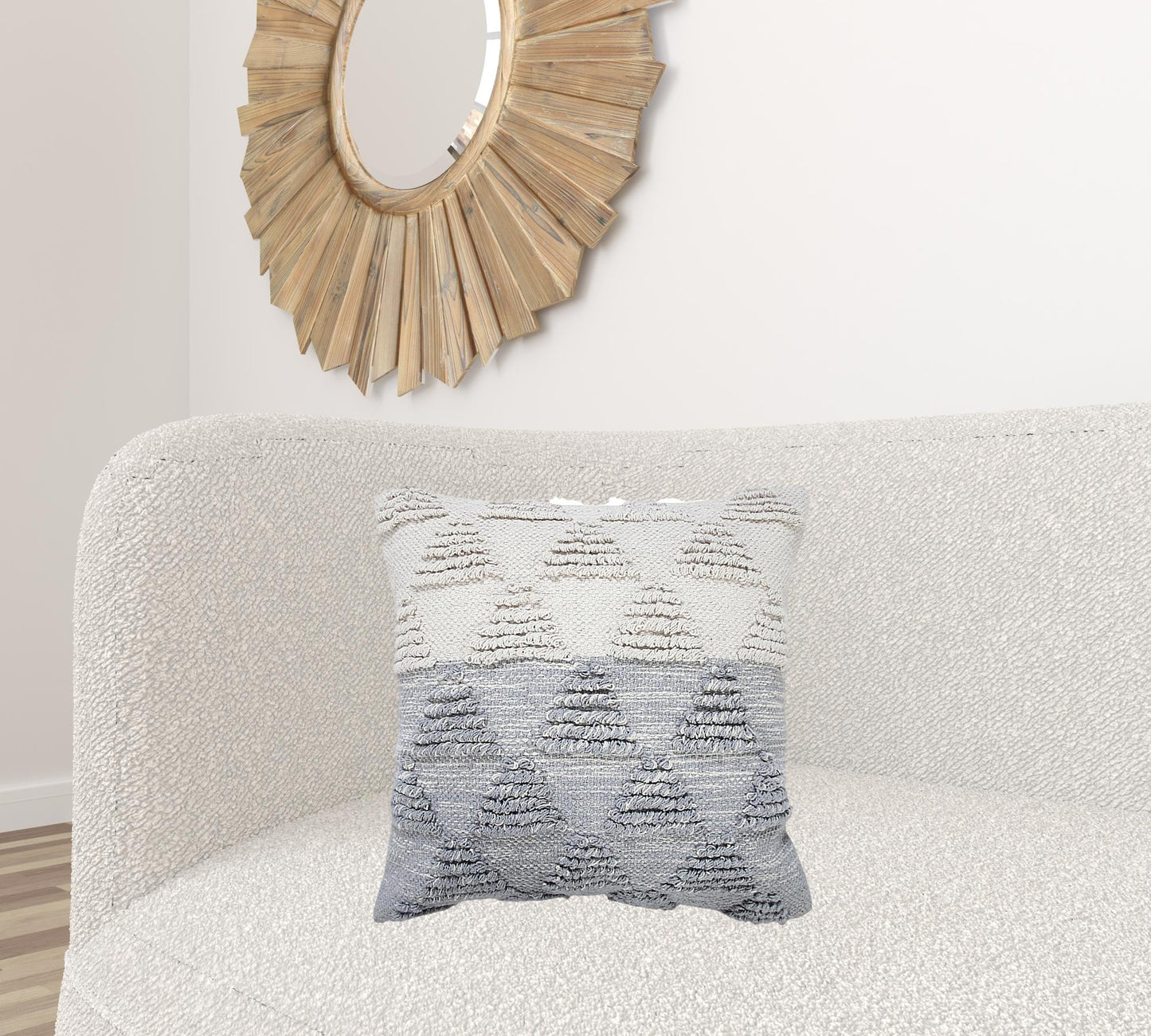 14" X 36" Heathered Gray And Off-White 100% Cotton Geometric Zippered Pillow