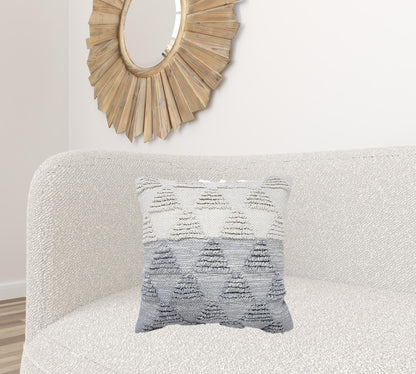 14" X 36" Heathered Gray And Off-White 100% Cotton Geometric Zippered Pillow