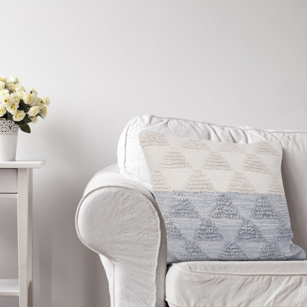 14" X 36" Heathered Gray And Off-White 100% Cotton Geometric Zippered Pillow