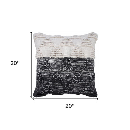 14" X 36" Heathered Gray And Off-White 100% Cotton Geometric Zippered Pillow
