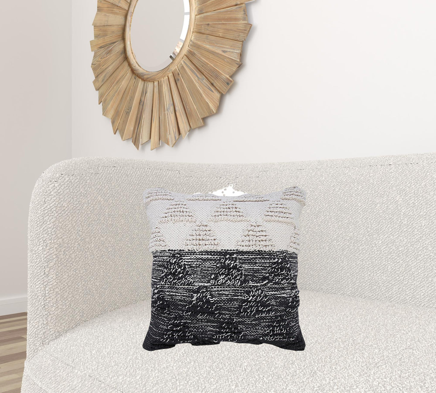 14" X 36" Heathered Gray And Off-White 100% Cotton Geometric Zippered Pillow