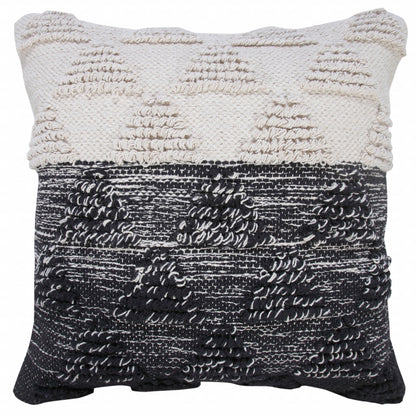 14" X 36" Heathered Gray And Off-White 100% Cotton Geometric Zippered Pillow