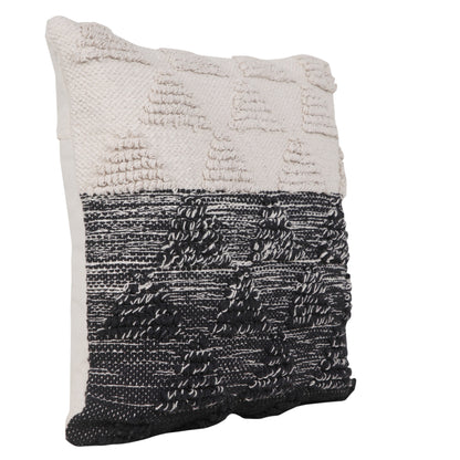 14" X 36" Heathered Gray And Off-White 100% Cotton Geometric Zippered Pillow