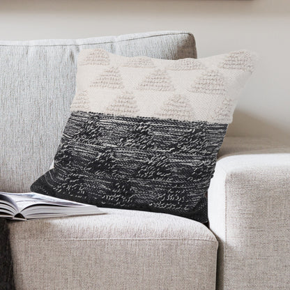 14" X 36" Heathered Gray And Off-White 100% Cotton Geometric Zippered Pillow