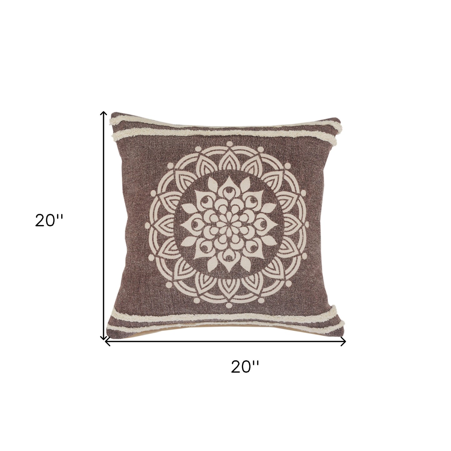 20" X 20" Brown And White 100% Cotton Striped Zippered Pillow