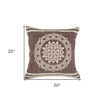 20" X 20" Brown And White 100% Cotton Striped Zippered Pillow