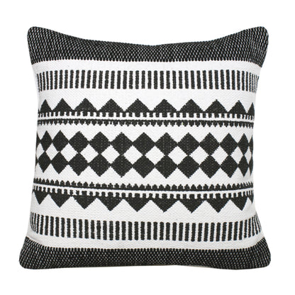 20" X 20" Black And White 100% Cotton Geometric Zippered Pillow